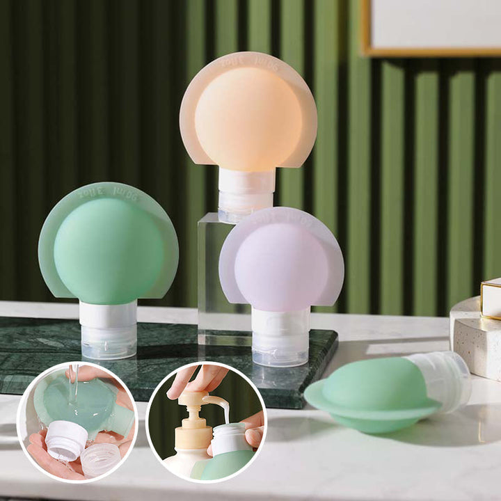 "Bärbar silikonflaska för resor med stor öppning, lätt att fylla. Perfekt accessoar för schampo och lotion på resan."