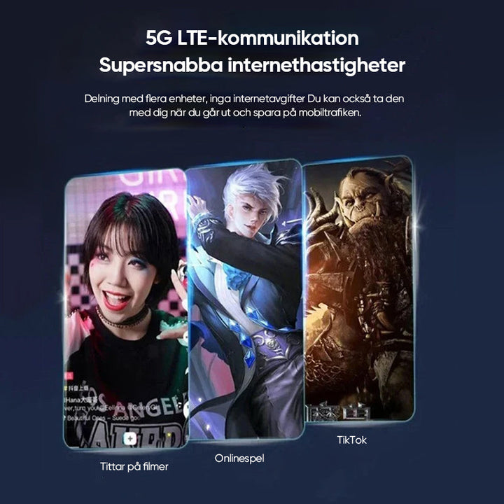 "Bärbar trådlös WiFi-router med 4G/5G-antenn, kompakt design, vit färg, 2100mAh batteri för lång användningstid."