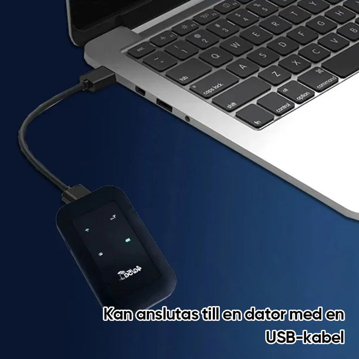 "Bärbar trådlös WiFi-router med 4G/5G-antenn, kompakt design, vit färg, 2100mAh batteri för lång användningstid."