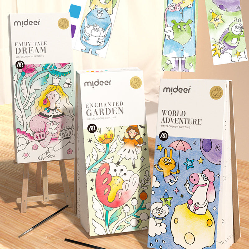 "Barn fickakvarell målningsbok med färgglada illustrationer, säker för små händer, främjar kreativitet och lärande."