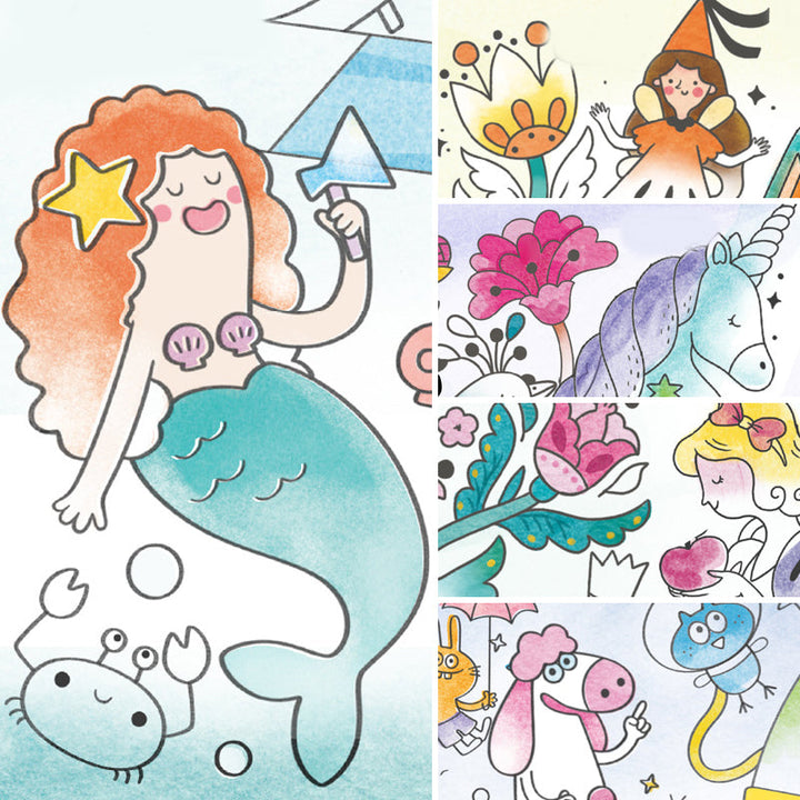 "Barn fickakvarell målningsbok med färgglada illustrationer, säker för små händer, främjar kreativitet och lärande."