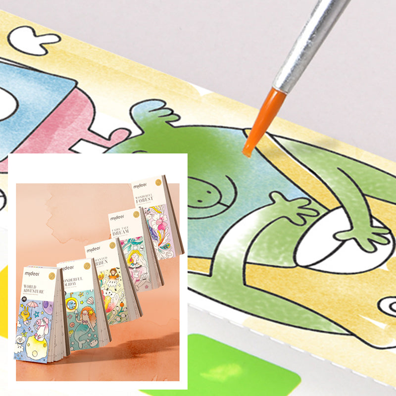 "Barn fickakvarell målningsbok med färgglada illustrationer, säker för små händer, främjar kreativitet och lärande."