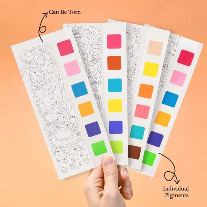 "Barn fickakvarell målningsbok med färgglada illustrationer, säker för små händer, främjar kreativitet och lärande."