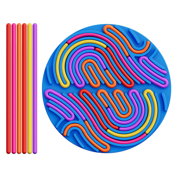 "Blå och rosa sensorisk aktivitetstavla för barn, silikonmaterial, unika former, hjärta och stjärna, främjar finmotorik."