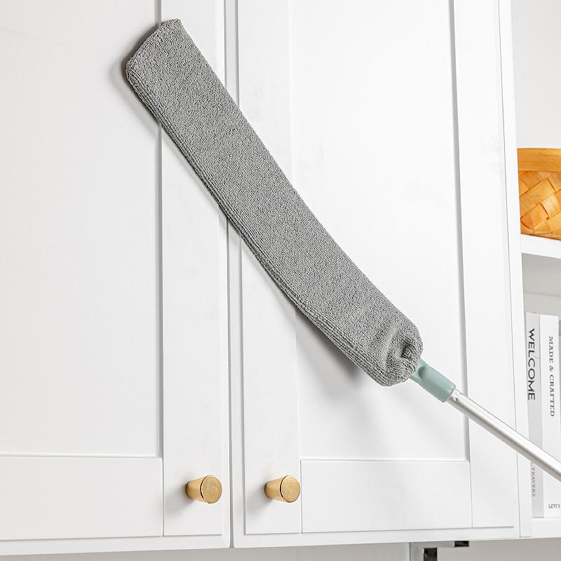 "Böjbar mikrofiber dammvippa för hemstädning, blå, anpassningsbar för svåråtkomliga ytor, med rostfritt stålhandtag."
