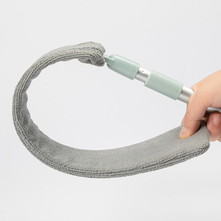 "Böjbar mikrofiber dammvippa för hemstädning, blå, anpassningsbar för svåråtkomliga ytor, med rostfritt stålhandtag."