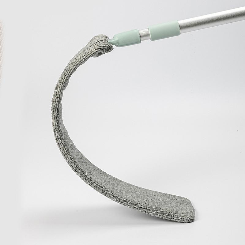 "Böjbar mikrofiber dammvippa för hemstädning, blå, anpassningsbar för svåråtkomliga ytor, med rostfritt stålhandtag."