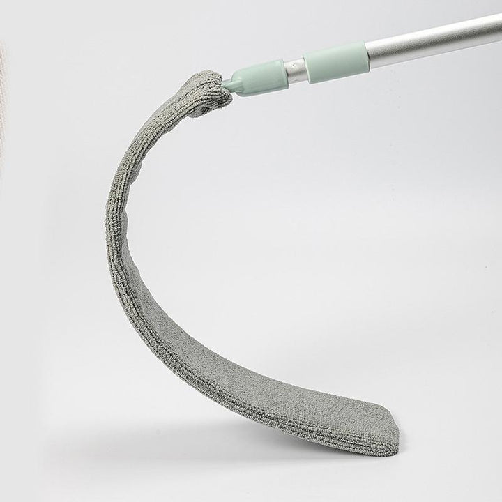 "Böjbar mikrofiber dammvippa för hemstädning, blå, anpassningsbar för svåråtkomliga ytor, med rostfritt stålhandtag."