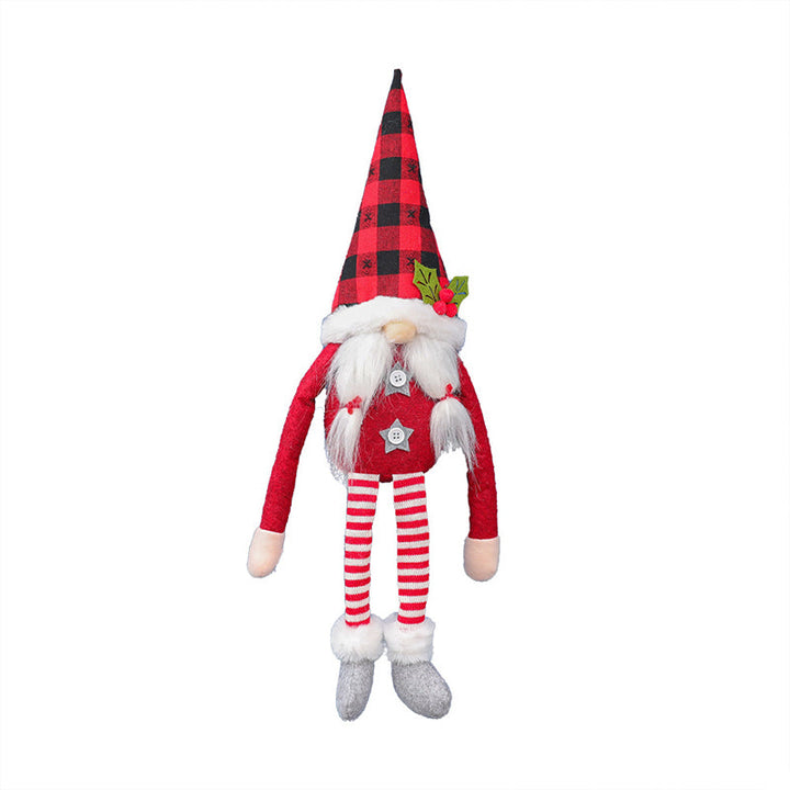 "Charmiga julgardinspännen med tomte- och snögubbemotiv i röd och grå polyester för festlig juldekoration."