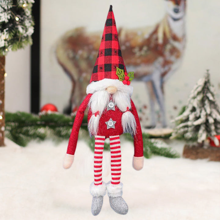"Charmiga julgardinspännen med tomte- och snögubbemotiv i röd och grå polyester för festlig juldekoration."