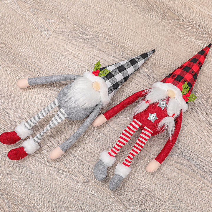 "Charmiga julgardinspännen med tomte- och snögubbemotiv i röd och grå polyester för festlig juldekoration."