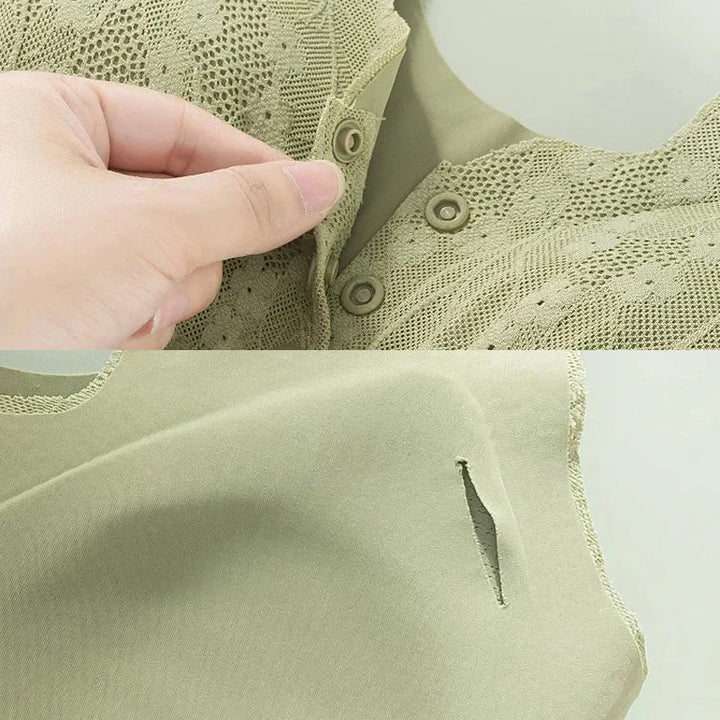 "Dam bekväm spetsbehå med framknapp, elegant design med insatskuddar för optimalt stöd och komfort hela dagen."