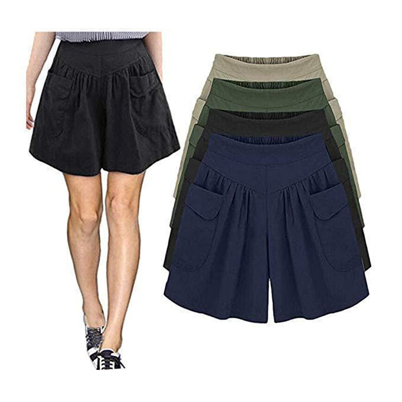 Dam mjuka vida bomullsshorts, hög midja, säkra komforten och unika fickor, lämplig för sommar och dagsaktiviteter.