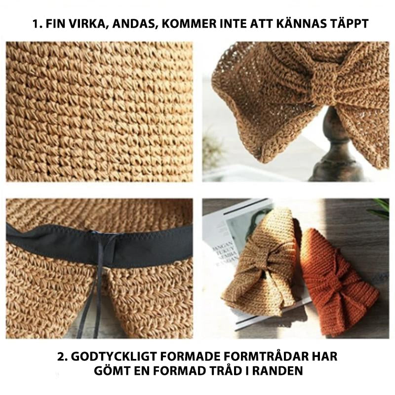 "Dam sommarhatt med rosett i pastellfärger, ventilerande och elegant för stil och komfort i sommarvärmen."