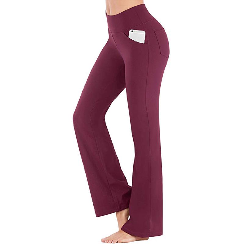 "Damer yogabyxor med hög midja och utsvängda ben i mjukt nylonmaterial, elegant design med fyra fickor och smickrande passfor