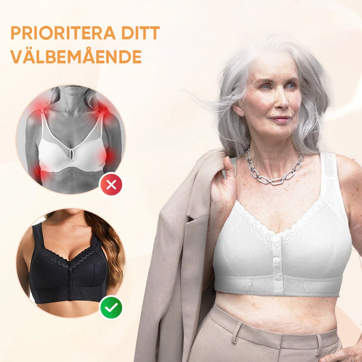 "Damhygienisk bh med frontknäppning, mjuk bomull, olika färger, enkel hantering, bekväm för dagligt bruk."