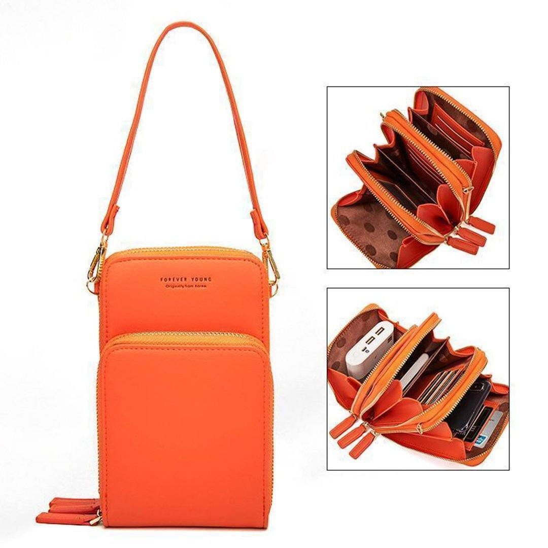 "Dams crossbody-väska i PU-läder med justerbar rem, elegant design, finns i svart, grå, orange, rosa, vinröd, lila, mörkblå."