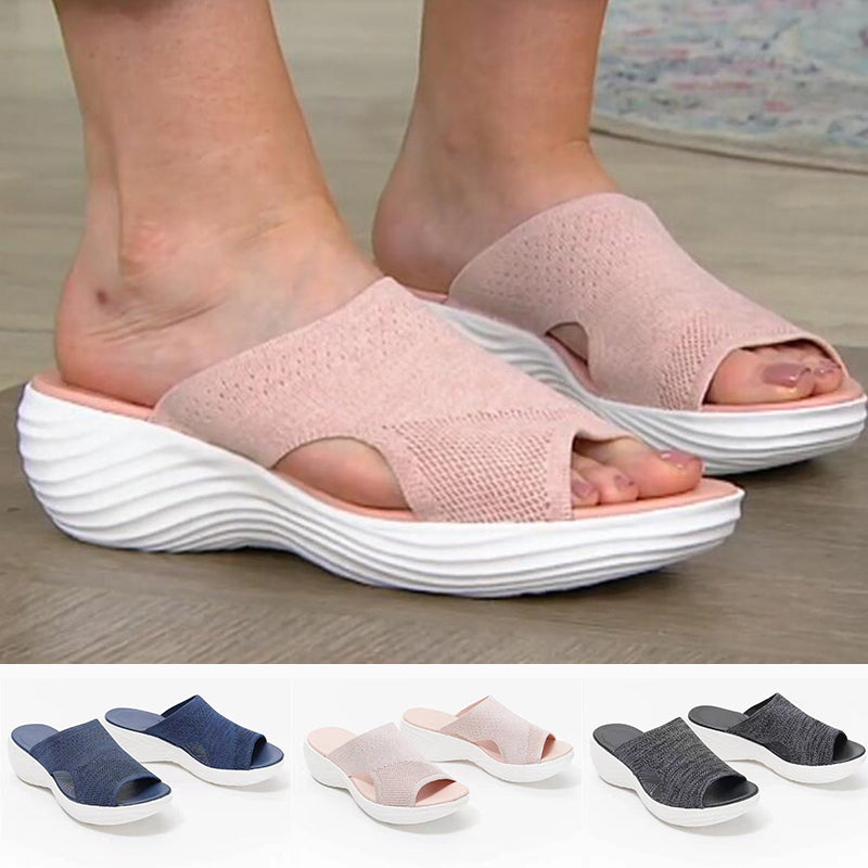 "Damsandaler för beach, bekväm EVA-fotbädd, rosa, blå och grå, platt botten, stödpunkter, perfekt för promenader."