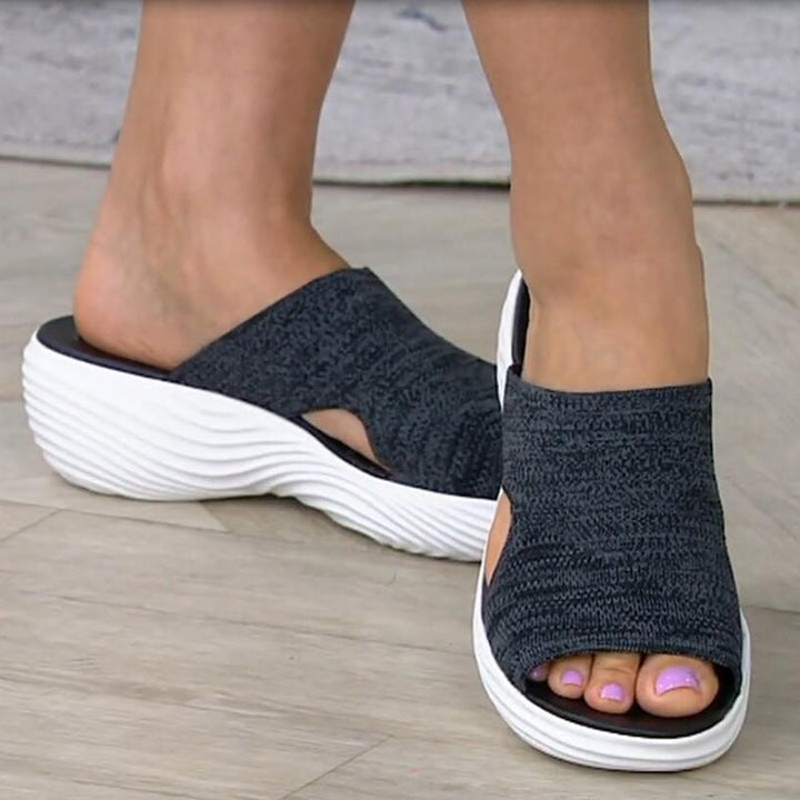 "Damsandaler för beach, bekväm EVA-fotbädd, rosa, blå och grå, platt botten, stödpunkter, perfekt för promenader."