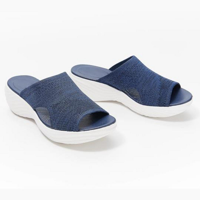 "Damsandaler för beach, bekväm EVA-fotbädd, rosa, blå och grå, platt botten, stödpunkter, perfekt för promenader."