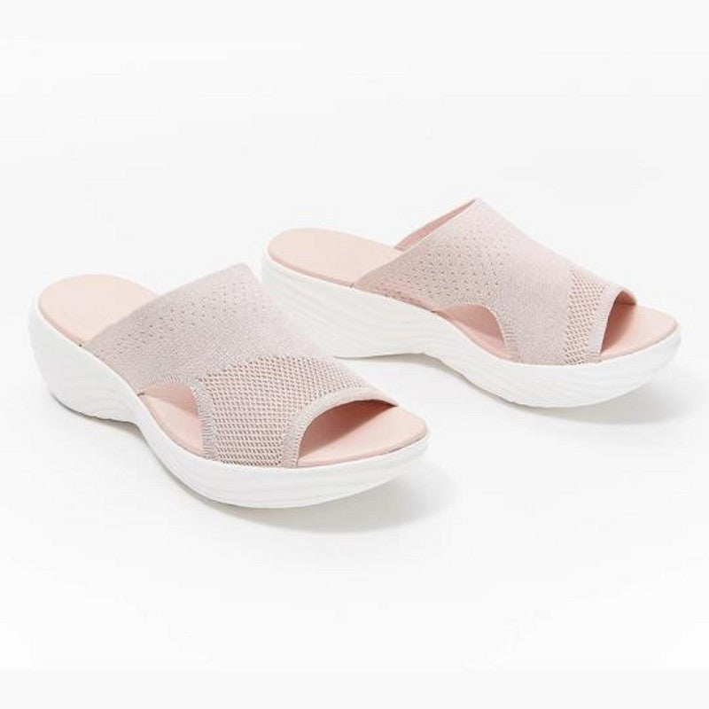 "Damsandaler för beach, bekväm EVA-fotbädd, rosa, blå och grå, platt botten, stödpunkter, perfekt för promenader."