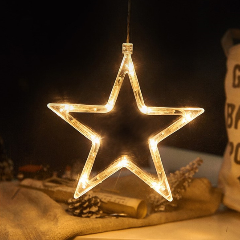 "Dekorativa LED-lampor med sugkopp, julmotiv: tomte, snöflinga, varmvit ljus för inbjudande julstämning i hemmet."