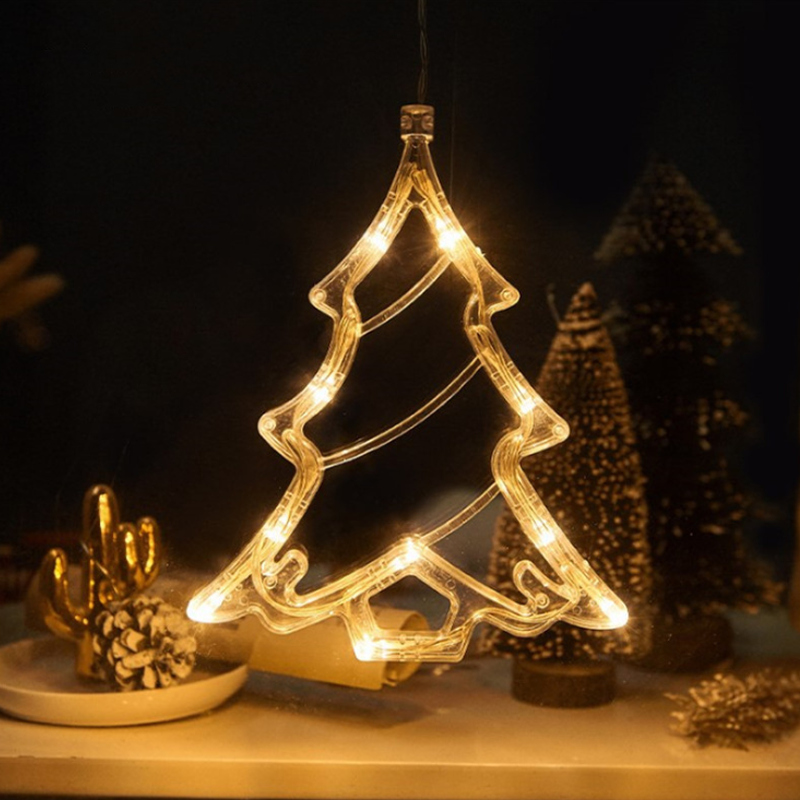 "Dekorativa LED-lampor med sugkopp, julmotiv: tomte, snöflinga, varmvit ljus för inbjudande julstämning i hemmet."