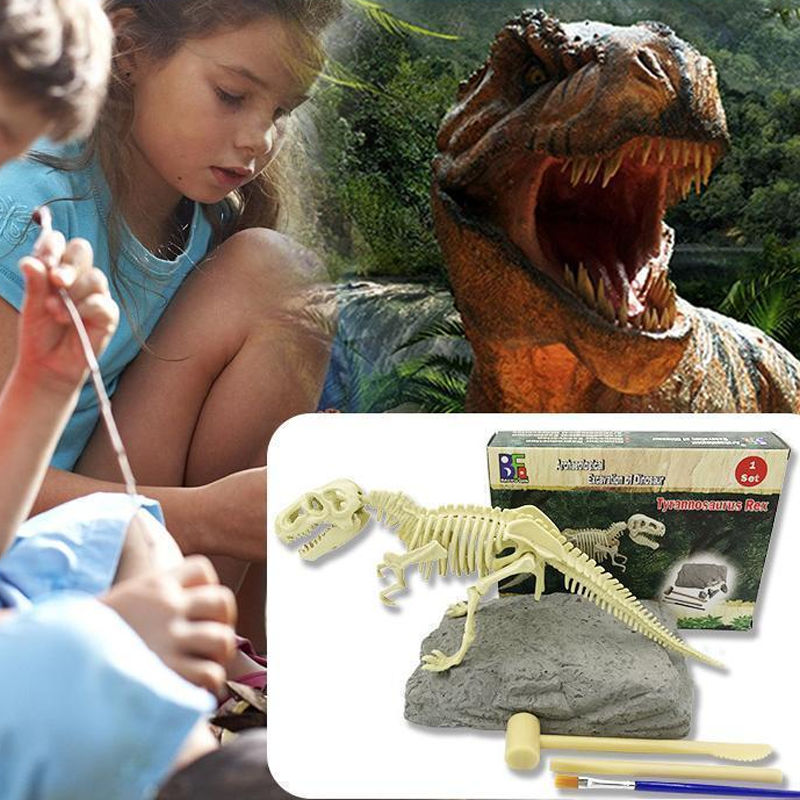 "Dinosauriefossil leksaker för barn, DIY kit med verktyg, pedagogisk arkeologisk upplevelse med grävbara fossilbitar."