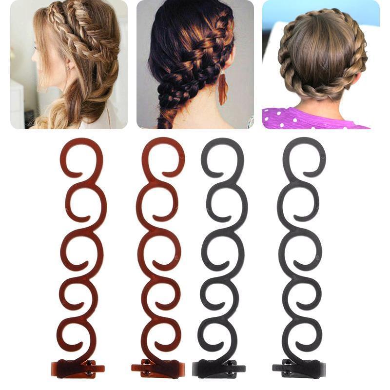 "DIY hårfläta pryl för kvinnor i svart och brun, kompakt, lättanvänd för eleganta frisyrer och daglig hårstyling."