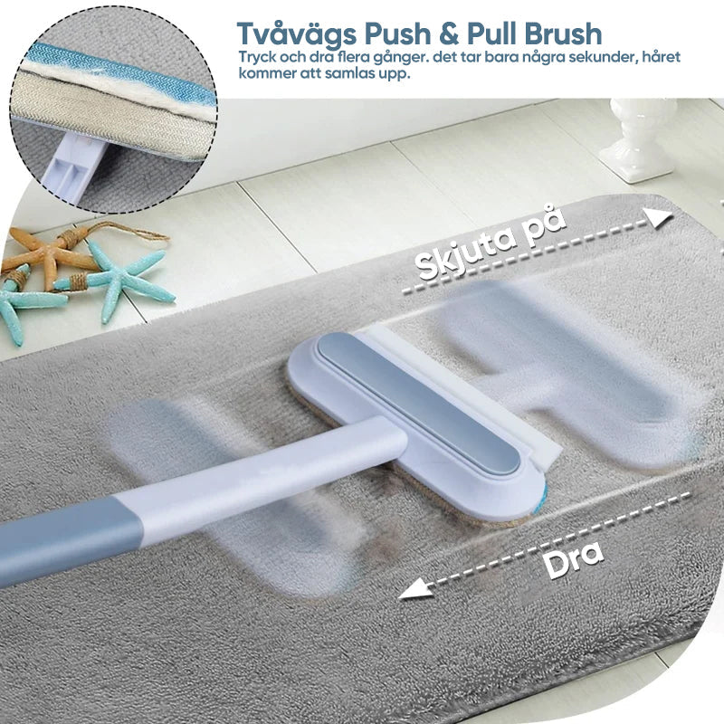 "Djurhårborttagare i ljusblå plast med ergonomiskt handtag för effektiv och återanvändbar rengöring av husdjurshår."