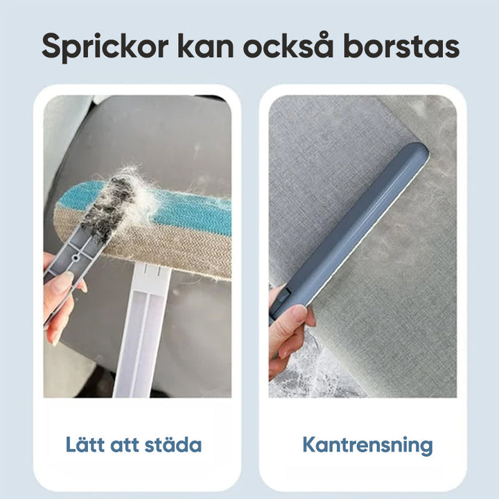 "Djurhårborttagare i ljusblå plast med ergonomiskt handtag för effektiv och återanvändbar rengöring av husdjurshår."