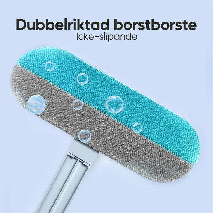 "Djurhårborttagare i ljusblå plast med ergonomiskt handtag för effektiv och återanvändbar rengöring av husdjurshår."