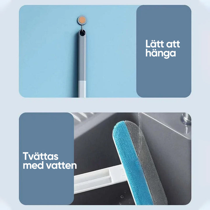 "Djurhårborttagare i ljusblå plast med ergonomiskt handtag för effektiv och återanvändbar rengöring av husdjurshår."