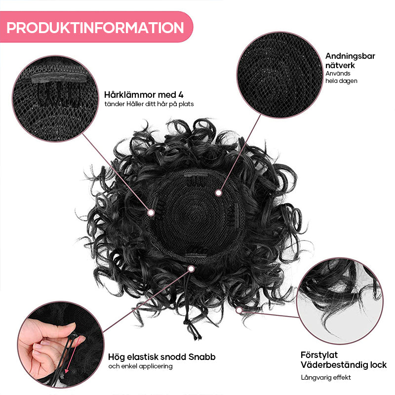 "Elastisk dragsnöre, kort lockig knut för kvinnor, syntetiskt material, naturlig volym i färger som guld och vinröd"