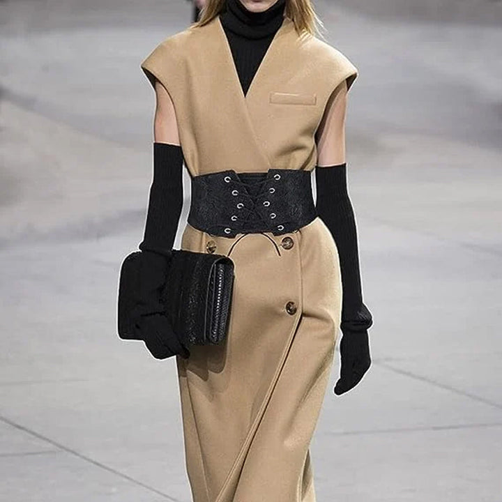 "Elastiskt brett midjebälte för kvinnor i spets, snörningsdesign, vintage charm, elegant och bekväm accessoar."