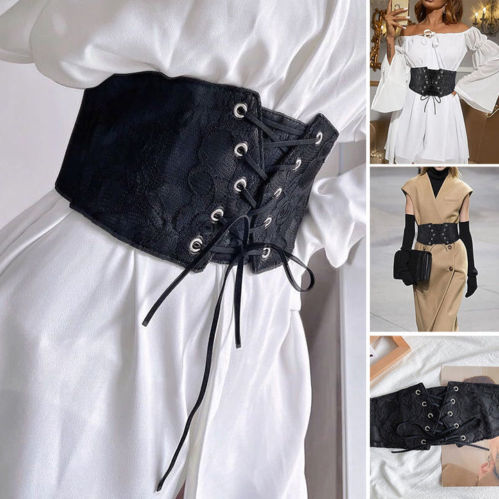 "Elastiskt brett midjebälte för kvinnor i spets, snörningsdesign, vintage charm, elegant och bekväm accessoar."