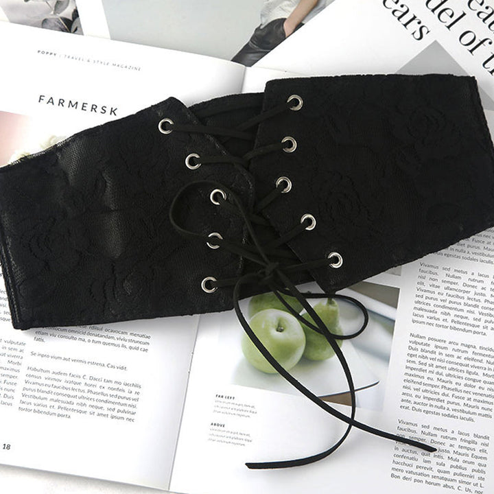 "Elastiskt brett midjebälte för kvinnor i spets, snörningsdesign, vintage charm, elegant och bekväm accessoar."