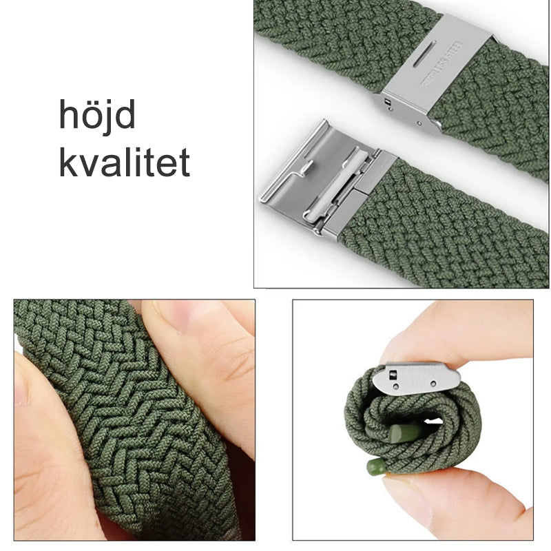"Elastiskt flätat nylonband för klocka, flera färger, elegant och bekvämt, perfekt damtillbehör."