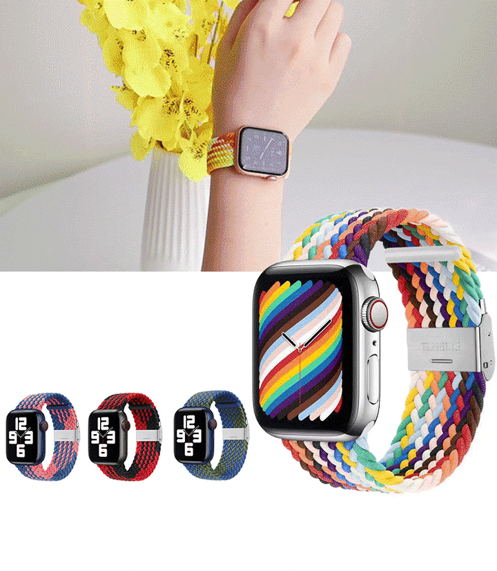 "Elastiskt flätat nylonband för klocka, flera färger, elegant och bekvämt, perfekt damtillbehör."