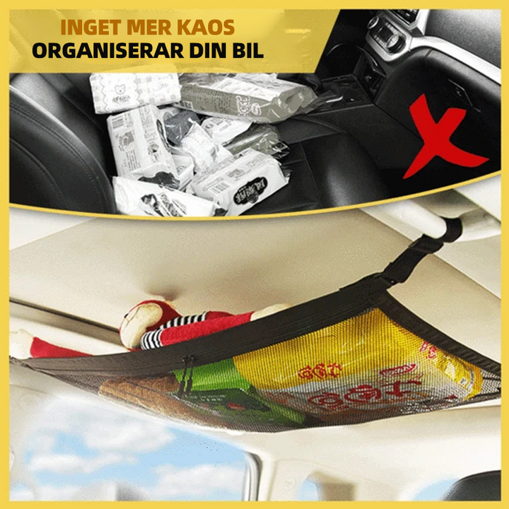 "Elastiskt förvaringsnät för bil, svart nylonstruktur, hållbar och flexibel för organisering av bilutrymme."