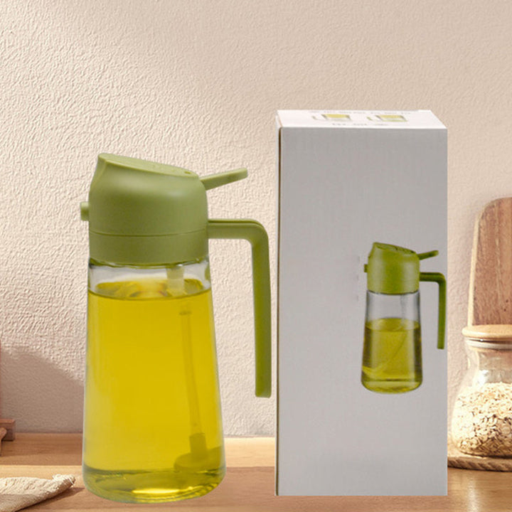 Elegant glasoljespray och dispenser för köket, 2-i-1 design med beige och rostfritt stål, 470 ml kapacitet.