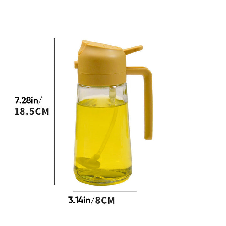 Elegant glasoljespray och dispenser för köket, 2-i-1 design med beige och rostfritt stål, 470 ml kapacitet.