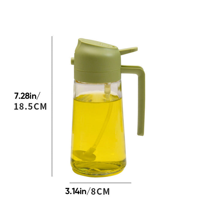 Elegant glasoljespray och dispenser för köket, 2-i-1 design med beige och rostfritt stål, 470 ml kapacitet.