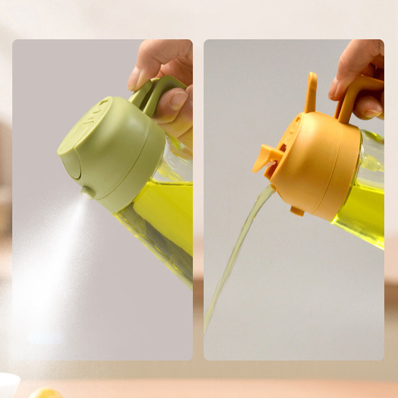 Elegant glasoljespray och dispenser för köket, 2-i-1 design med beige och rostfritt stål, 470 ml kapacitet.