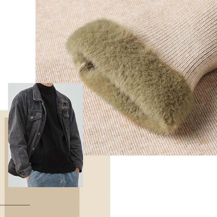 "Elegant halv polotröja i fleece för män, tjock och varm, finns i marinblå, beige, vinröd, svart, mörkgrön, ljusgrå."