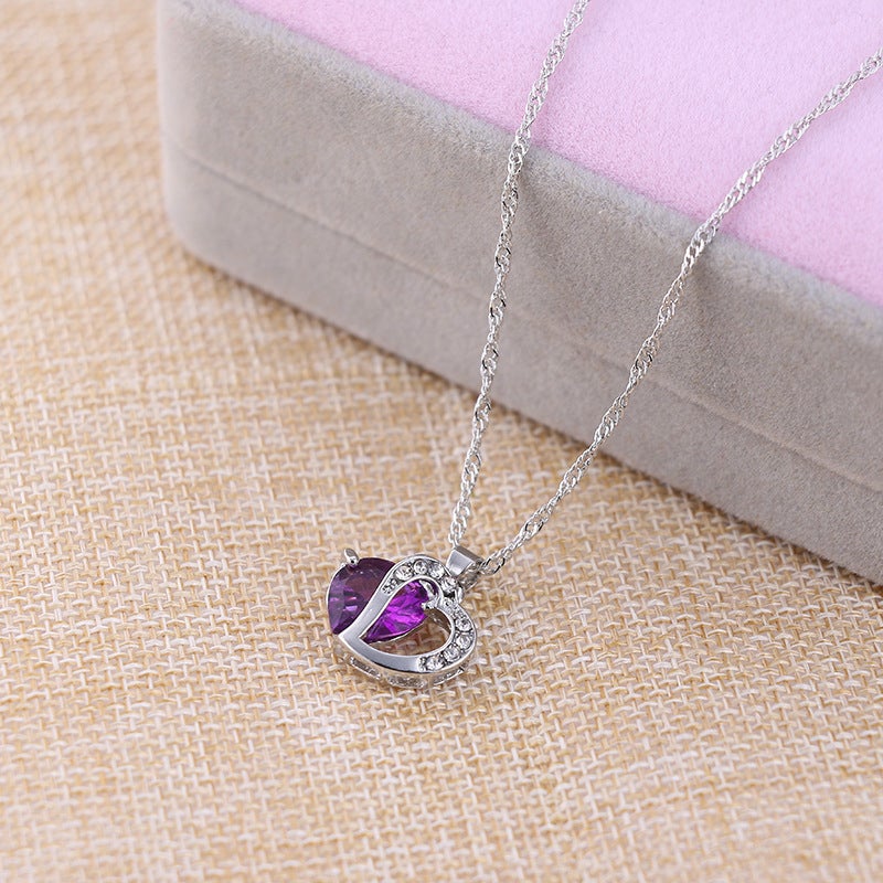 "Elegant hjärtformade zirkonsmycken set för kvinnor med halsband och örhängen i strålande kubiska zirkoner."