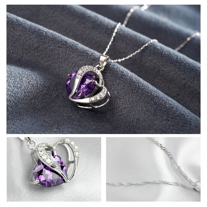 "Elegant hjärtformade zirkonsmycken set för kvinnor med halsband och örhängen i strålande kubiska zirkoner."
