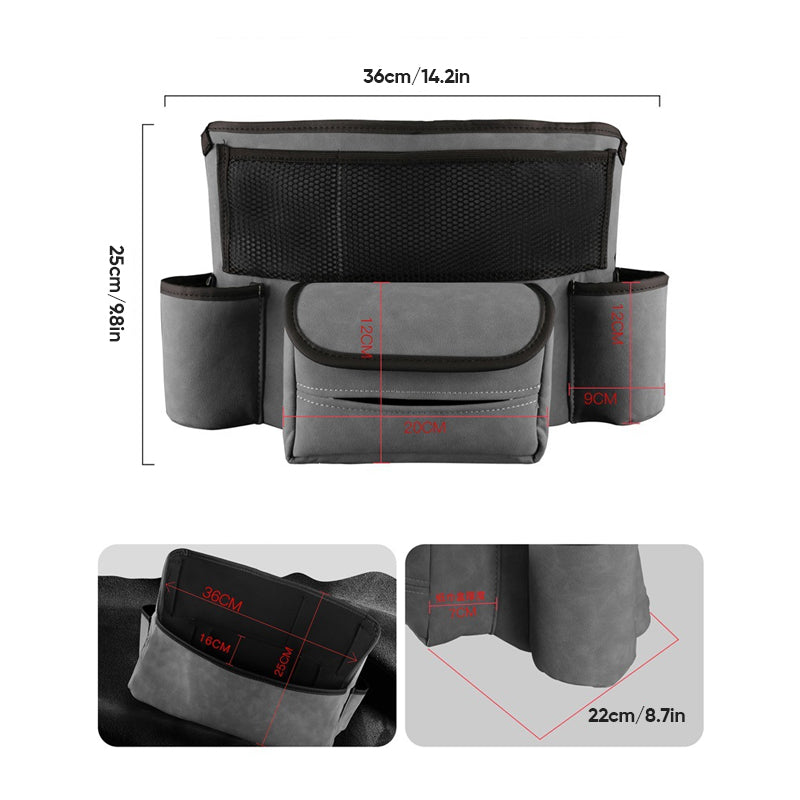"Elegant läderbilförvaringsficka för säker körning, optimal för handväska och föremål, passar de flesta bilar."