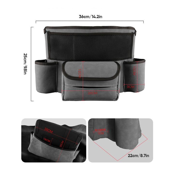 "Elegant läderbilförvaringsficka för säker körning, optimal för handväska och föremål, passar de flesta bilar."