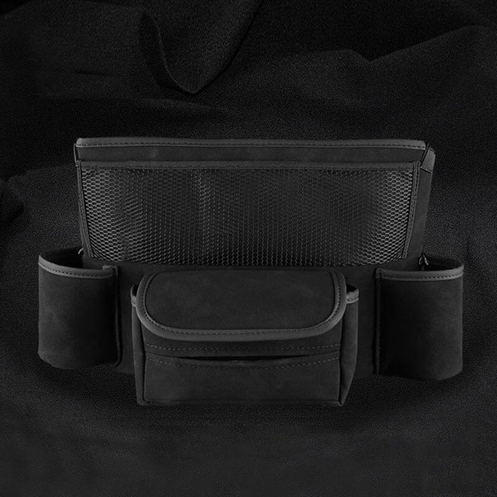 "Elegant läderbilförvaringsficka för säker körning, optimal för handväska och föremål, passar de flesta bilar."